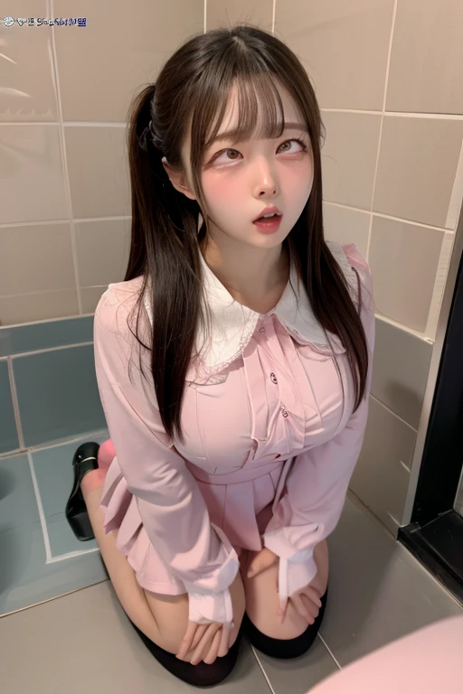 Korean Beauty　brainwashing　Imaginary　Big Breasts　Defeated Prostration　yield　surrender　Pink Eyes　school uniform urinal water high resolution, masterpiece, accurate, 最high quality, High-resolution model, high quality, Textured skin, Ultra high definition, 
