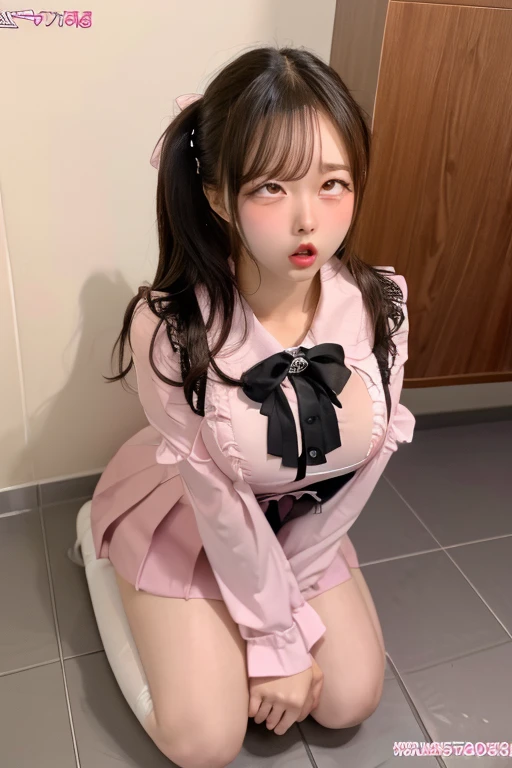 Korean Beauty　brainwashing　Imaginary　Big Breasts　Defeated Prostration　yield　surrender　Pink Eyes　school uniform urinal water high resolution, masterpiece, accurate, 最high quality, High-resolution model, high quality, Textured skin, Ultra high definition, 