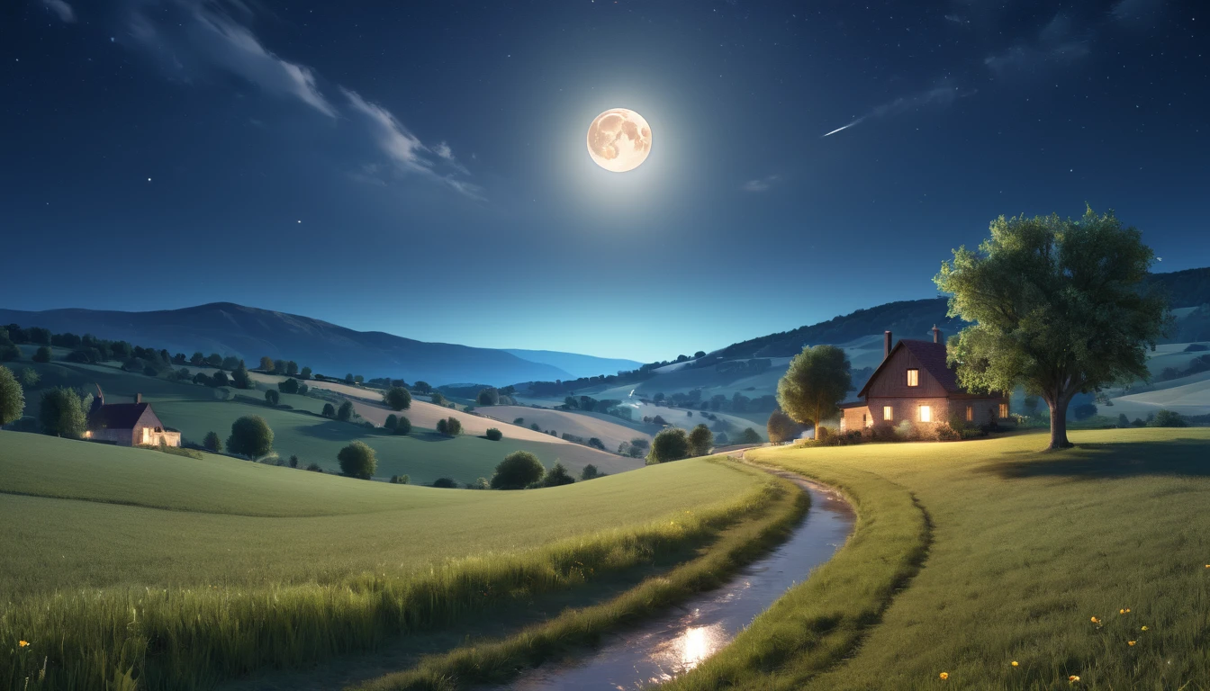 night,countryside,star,moon,Highest quality, 8k, High resolution, masterpiece:1.2, Very detailed, Realistic:1.37, High resolution, 超High resolution, Very detailed, Professional, Vibrant colors