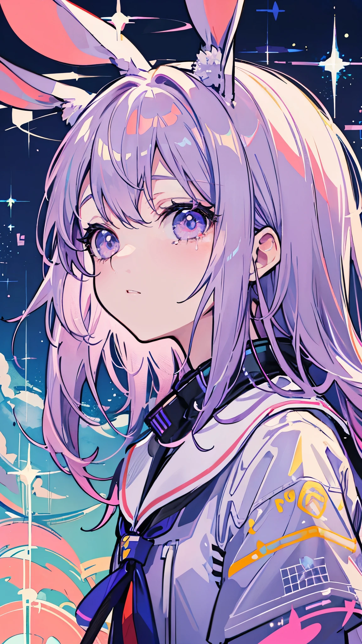 Rabbit-eared girl looking up at the sky Crying sad face