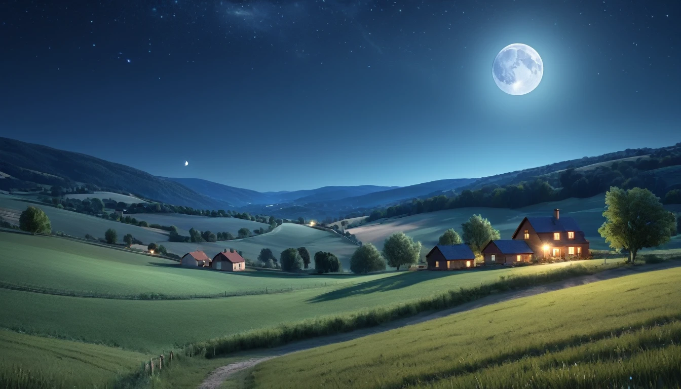 night,countryside,star,moon,Highest quality, 8k, High resolution, masterpiece:1.2, Very detailed, Realistic:1.37, High resolution, 超High resolution, Very detailed, Professional, Vibrant colors