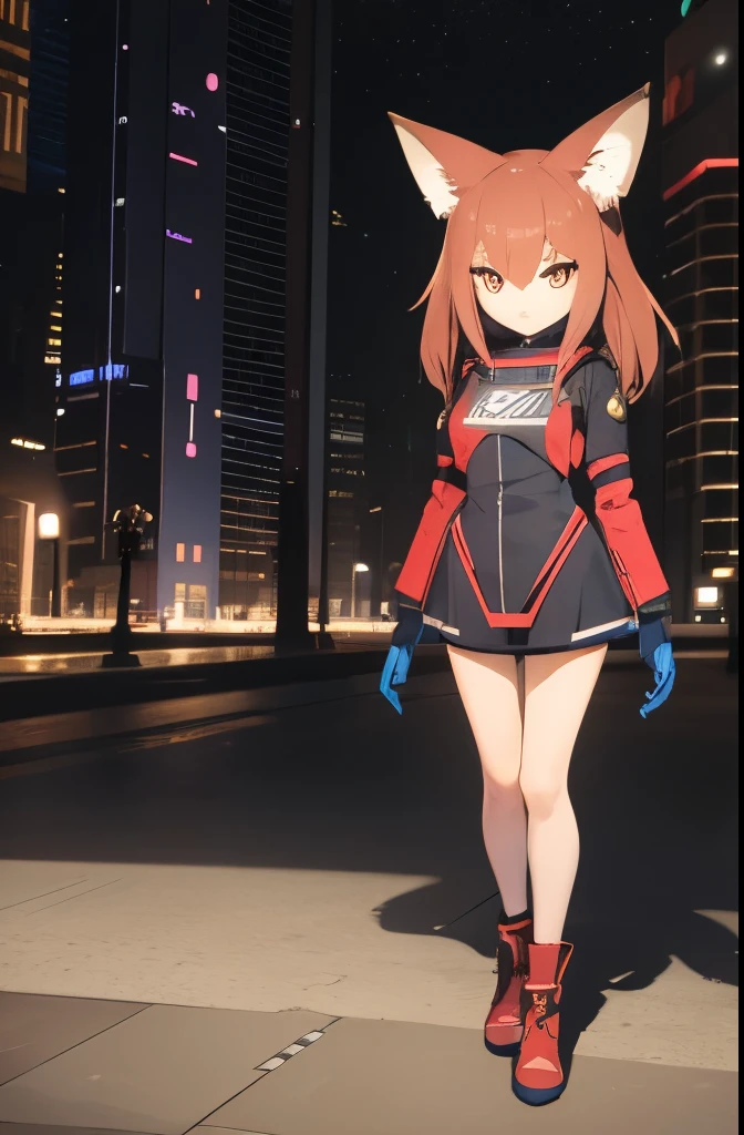 Confused humanoid fox girl in the middle of a futuristic city