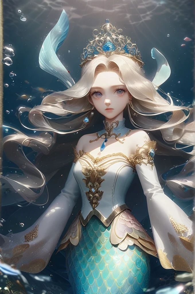 ((Лучшее качество)), ((шедевр)), (подробный), Mermaid underwater in anime style with lots of details and high image detail