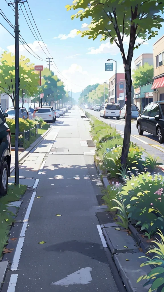 Sidewalk center,nobody,There are grasses on both sides,Trees