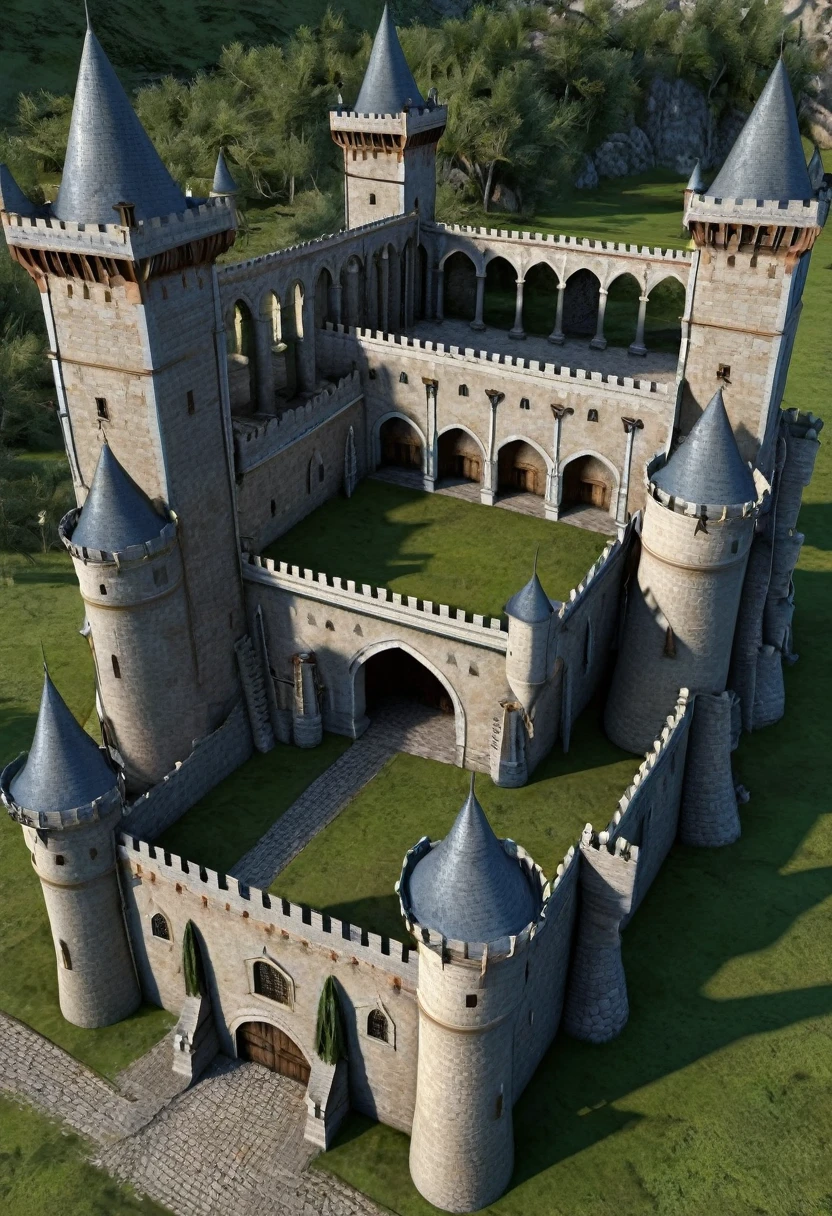 Ancient large medieval castle with several towers [3D model]