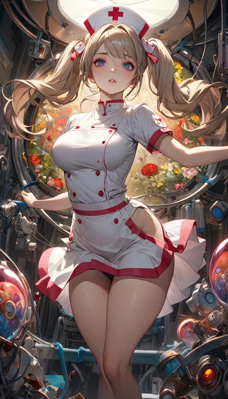 (mad scientist), 8k resolution, masterpiece, Highest quality, Award-winning works, unrealistic, Sexy Womanだけ, healthy body, Age 25, White wavy long hair, hair band, big firm bouncing chests, (Crazy Nurse), A terrifying sight, fear, Very detailed, Digital Painting, artステーション, コンセプトart, Smooth, Sharp focus, shape, artジャム、Greg Rutkowski、Alphonse Mucha、William Adolphe Bouguereau、art：Stephanie Law , operating room, spooky, fear, Full Shot, zombee, Symmetric, Greg Rutkowski, Charlie Bowwater, beep, Unreal 5, Surreal, Dynamic Lighting, ファンタジーart, Complex colors, Horrific scenes, Small face, Very delicate look, Delicate eye depiction, Upper body close-up,, erotic, dynamic sexy pose, Sexy Woman, Healthy body, 24-year-old female, doaxvv_Marie Rose, mad nurse, height: 150cm, Twin tails, To flap one&#39;s hair, Glaring at the camera, look up, Creepy Laughter, (mad look, Bloodshot eyes:1.3), (Bloody nurse uniform, Bloody gloves:1.4), Tight Skirt, stockings, pumps, Brandishing a scalpel