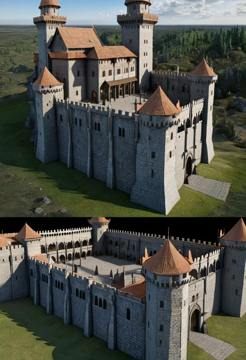 Ancient large medieval castle with several towers [3D model] [Mock-up]