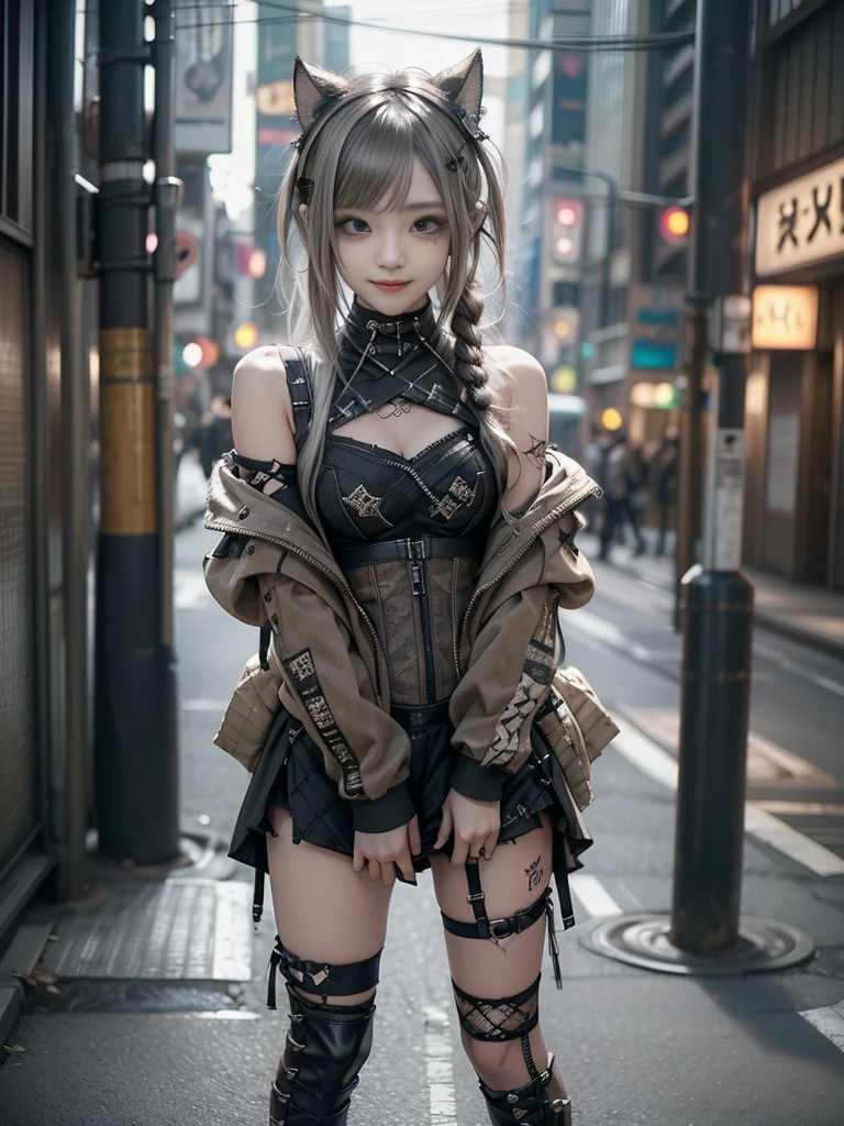 (Side view:1.1)、(Smiling with teeth showing:1.3),(Shibuya Gal:1.5)、(Beautiful:1.5)、(Neo-goth fashion:1.5)、(Punk RockVisual Kei:1.5)、(An off-the-shoulder hoodie in khaki and brown with delicate silver accessories.:1.5)、(A corset with a delicate beige and brown design:1.4)、(Dark grey, khaki and brown snakeskin bodysuit:1.5)、(Snake print headband:1.3)、(Beige and charcoal knee socks:1.4)、Embellished collar and long boots、(I'm selling snake print underwear.:1.4)、(Long eyelashes:1.3)、(Age 35)、((Highest quality、8k、masterpiece:1.3))、1 Female、Slim and beautiful abs:1.3、(hairstyle casual、Beautiful boobs:1.1)、(Doing an aerobics pose:1.3)、dress:1.1、Super small face、Narrow eyes、double eyelid、A sloppy smile、Esbian all over body、Dynamic Angle、Close-up、CPL Filter、Blurred Background、Bokeh、Blue Hour、Detailed face and skin texture、Detailed eyes、,(Twin tails:1.3)、(Black brown hair:1.3)、Gravure idol、(The background is a glamorous dance hall:1.3)、(Make your legs thinner:1.4)、(Slim Body:1.3)、(clavicle:1.1)