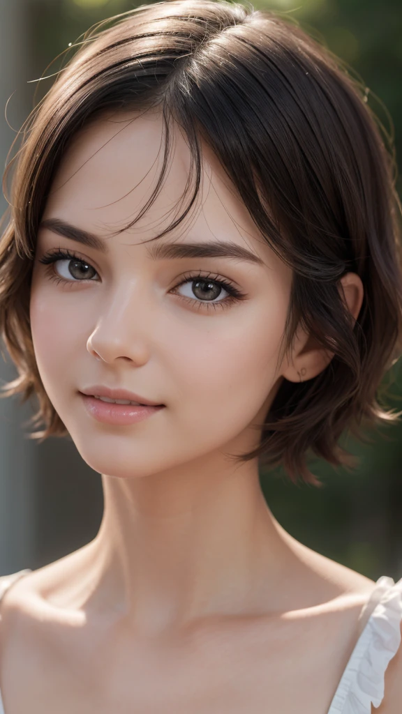 masterpiece, Highest quality, Very detailed, figure,(One girl),Beautiful attention to detail, Clear Eyes,Beautiful double eyelids,Delicate eyelashes,View your viewers,A beautifully detailed face,Neat and beautiful,Pale skin,Clear skin,Clean and fresh,Close-up of face,short hair,High resolution, Gaze, Black Hair, High-resolution model, High detail, Ultra high definition, smile,