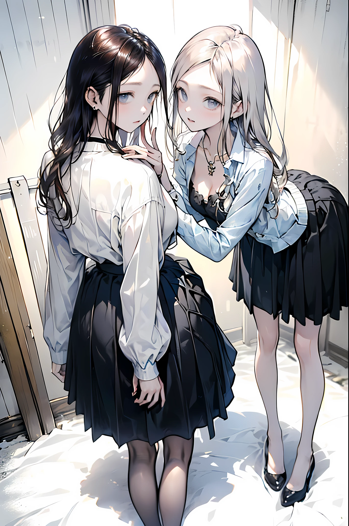 ((Biologically correct number of limbs))、(( Photo with face included))、4K、((Standing posture))、Masterpiece、((focus on the face))、((Symmetrical facial features))、Eyes with detailed description、Beautiful woman、Outstanding style、Beautiful clavicle、Beautiful legs、Beautiful Hands、Slender Body、(stockings、High heels)、Detailed depiction of faces、Small earrings、necklace、(Jacket、shirt、(Checked skirt))、profile、tie、Holiday theme park、(((White oak)))、Droopy eyes、Photographed from diagonally in front、(((Black and White)))、(((Pencil illustration)))、