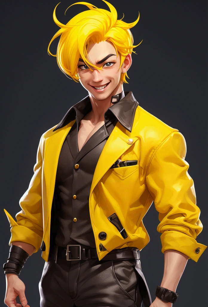 A cheerful character man in his 30s with yellow hair