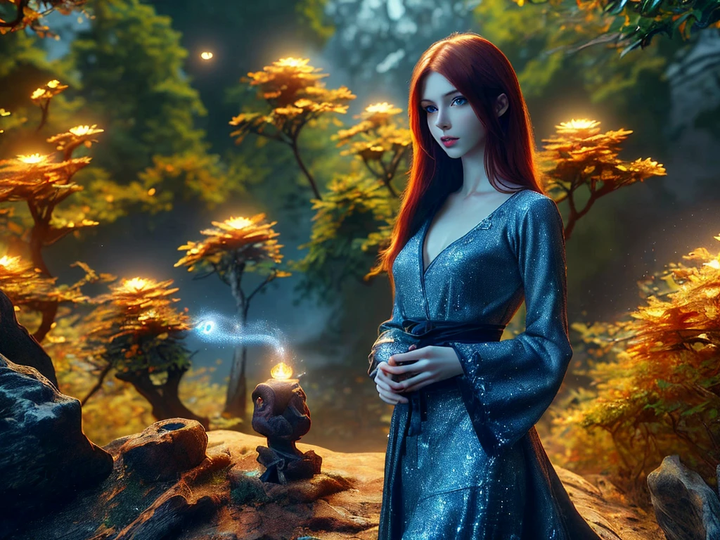 high quality fingers, normal hands, detailed fingers,masterpiece, (realistic, photo-realistic:1.37), (22 years old woman), katarina from league of legends, medium breast, small waist, dark red hair, blue eyes, beautiful face, perfect illumination, beautiful detailed eyes,looking at viewer, stunningly beautiful woman, detailed hairstyle, detailed background,shorts, detailed fantasy background, (sweat:1)