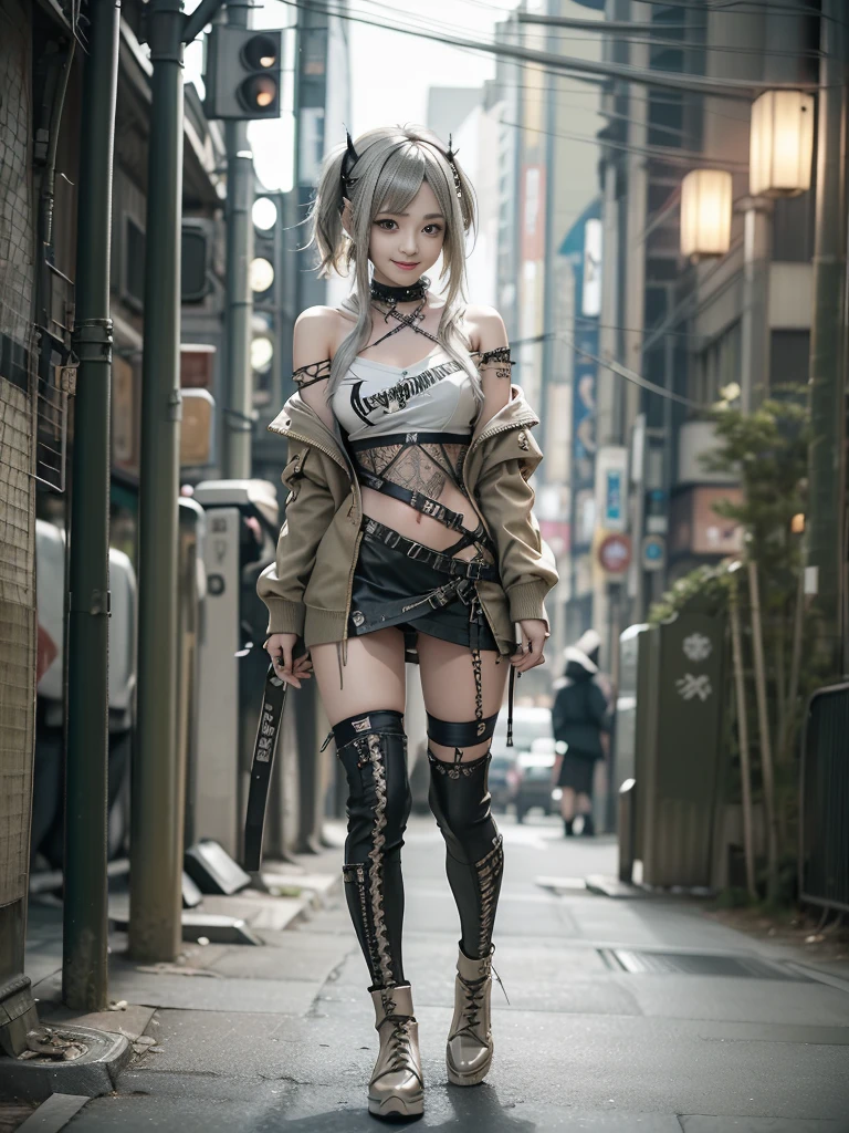 (Full Body View:1.2)、(Smiling with teeth showing:1.3),(Shibuya Gal:1.5)、(Beautiful gravure model:1.5)、(Neo-goth fashion:1.5)、(Punk RockVisual Kei:1.5)、(An off-the-shoulder hoodie in olive and beige colors, adorned with delicate silver accessories.:1.5)、(Beige and white corset with delicate design:1.4)、(Olive and white snakeskin bodysuit:1.5)、(head band:1.3)、(Beige and olive knee socks:1.4)、Embellished collar and long boots、(I&#39;m selling snake print underwear.:1.4)、(Long eyelashes:1.3)、(20-year-old)、((Highest quality、8k、masterpiece:1.3))、1 Female、Slim and beautiful abs:1.3、(hairstyle casual、Beautiful boobs:1.1)、(Doing an aerobics pose:1.3)、dress:1.1、Super small face、Narrow eyes、double eyelid、A sloppy smile、Esbian all over body、Dynamic Angle、Close-up、CPL Filter、Blurred Background、Bokeh、Blue Hour、Detailed face and skin texture、Detailed eyes、,(Twin tails:1.3)、(Black brown hair:1.3)、Gravure idol、(The background is a bright and glamorous fashion show stage.:1.3)、(Make your legs thinner:1.4)、(Slim Body:1.3)、(clavicle:1.1)
