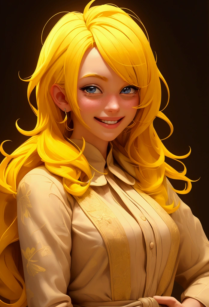 A cheerful 30-something yellow-haired character with only the face visible.