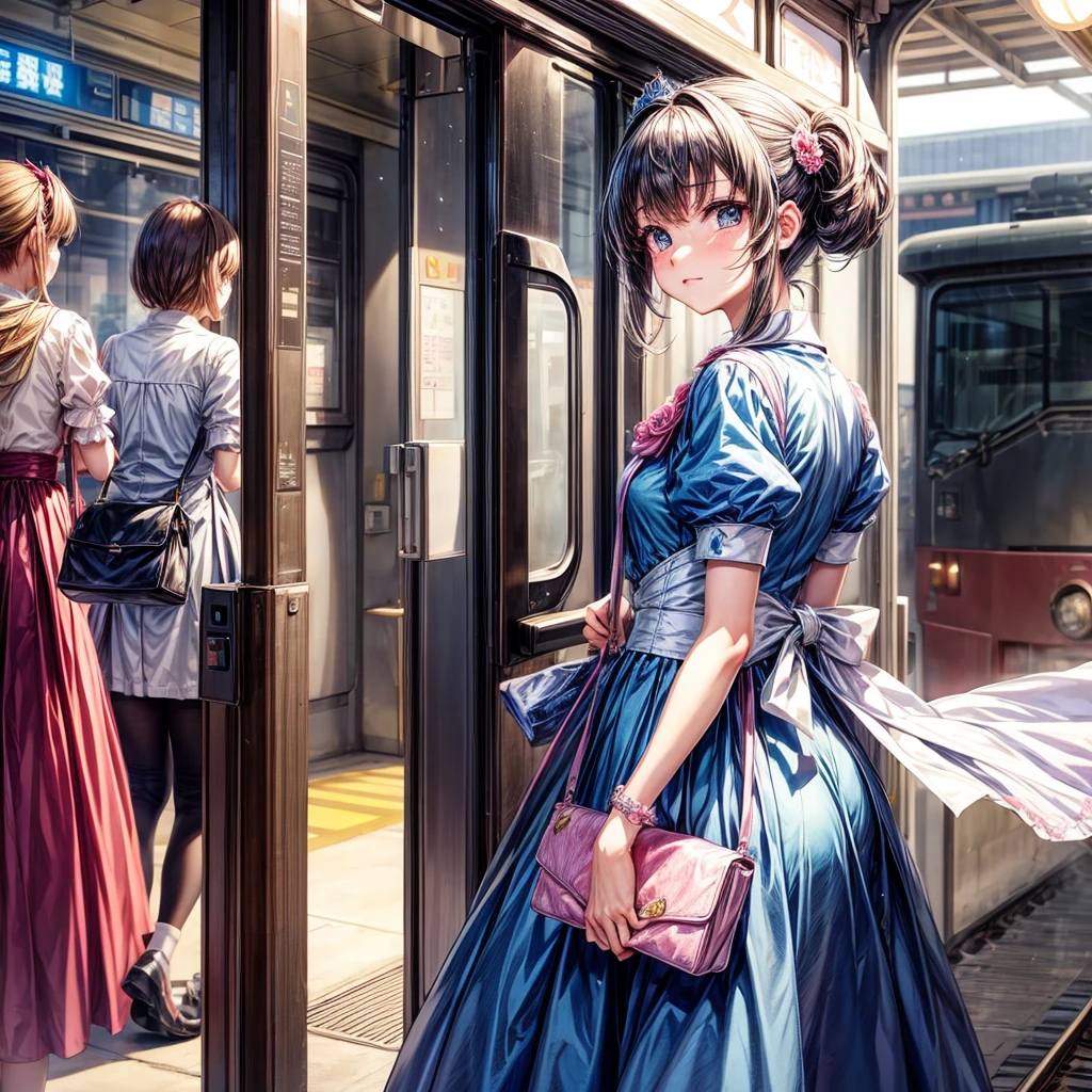 Princess dress anime girl railway station 