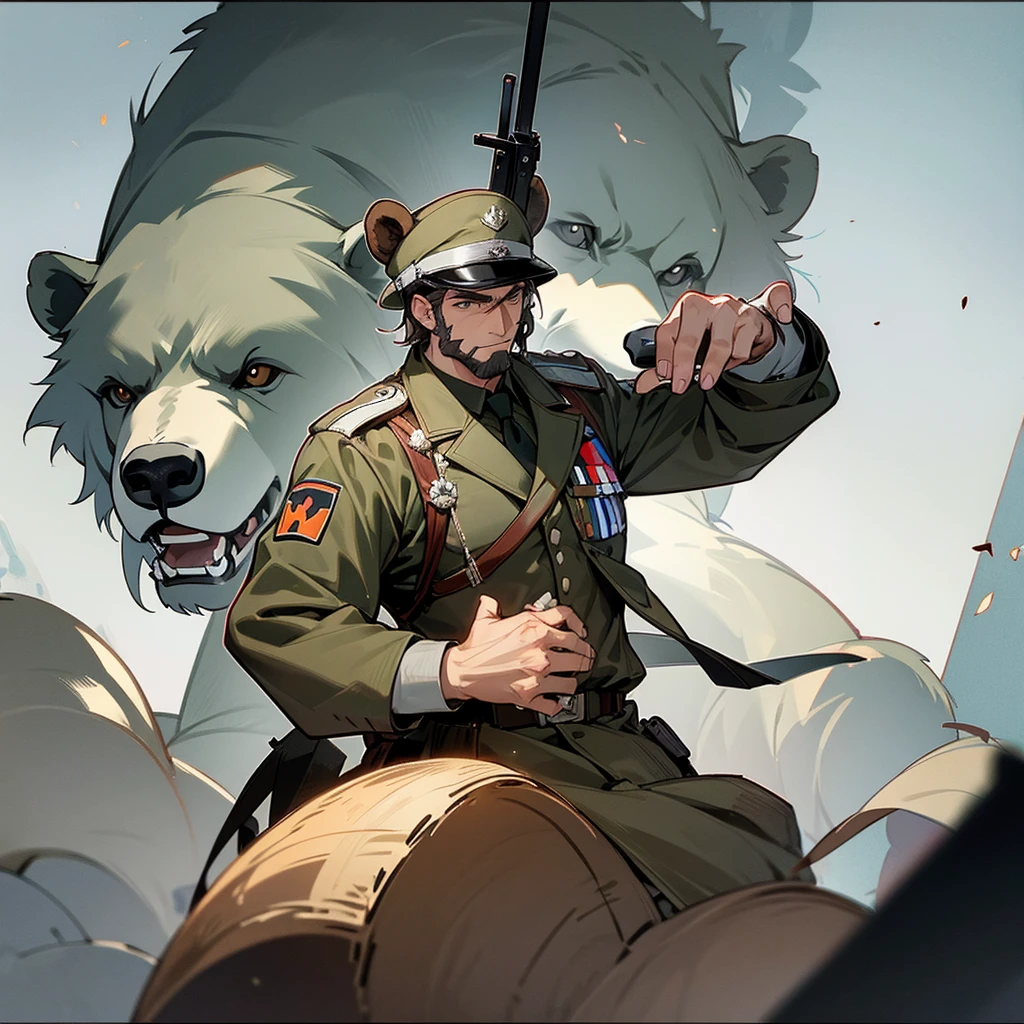 bear grizzly soldier of the German army of the second world war , a man