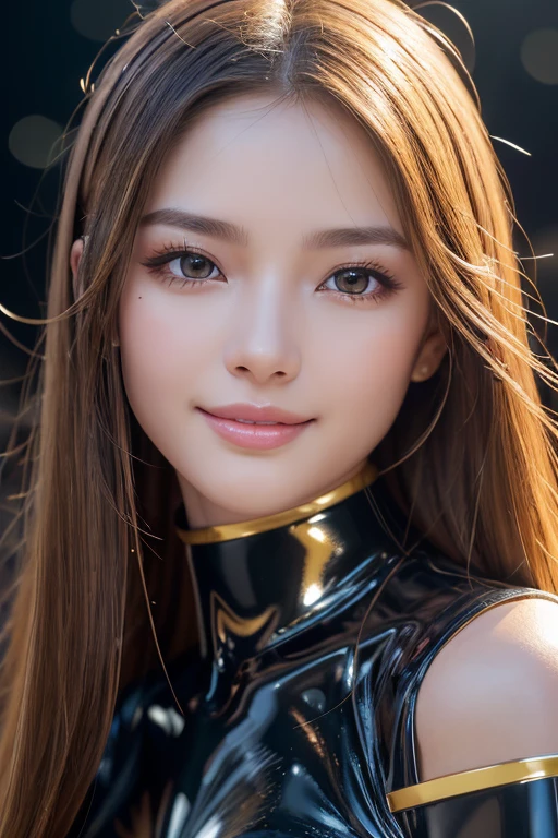 Latex bodysuit、Knee-high boots、Huge 、Long brown hair、Shiny, Oily skin、Glowing Skin、Indoor competition pool、White skin、The beauty of kimono, Body Portrait, 8k, Narrow and beautiful eyes, Dindal effect, masterpiece, 最high quality, high quality, High resolution, Very detailed photos, (Natural skin texture, Fine skin, Hyperrealism, Ultra Sharpness) , Skin with attention to detail, (Very fine, Fine skin texture, Intricate details, Beautiful Face, (Lifelike face), Realistic eyes, Beautiful and detailed eyes, Realistic Skin, Beautiful Skin, surreal, Very detailed, Golden Ratio, Smiling Eyes, ((Night moonlight background)), Body Portrait, glamorous, Shiny Bodysuit