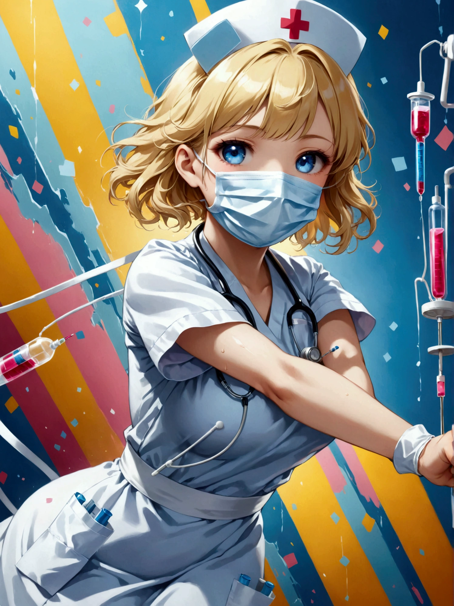 An image depicting a robotic nurse of Caucasian descent doing her duties in a typical American hospital. The robot has sleek metallic components, an advanced touchscreen interface for patient interaction, and manipulative arms to assist in a variety of tasks like administering medication, arranging beddings, and managing medical equipment. The background features common American hospital details like clean white corridors, signage in English, and various medical equipments. Even though this is a robotic figure, still she possesses a sense of empathy and dedication which are inherent traits in nursing.