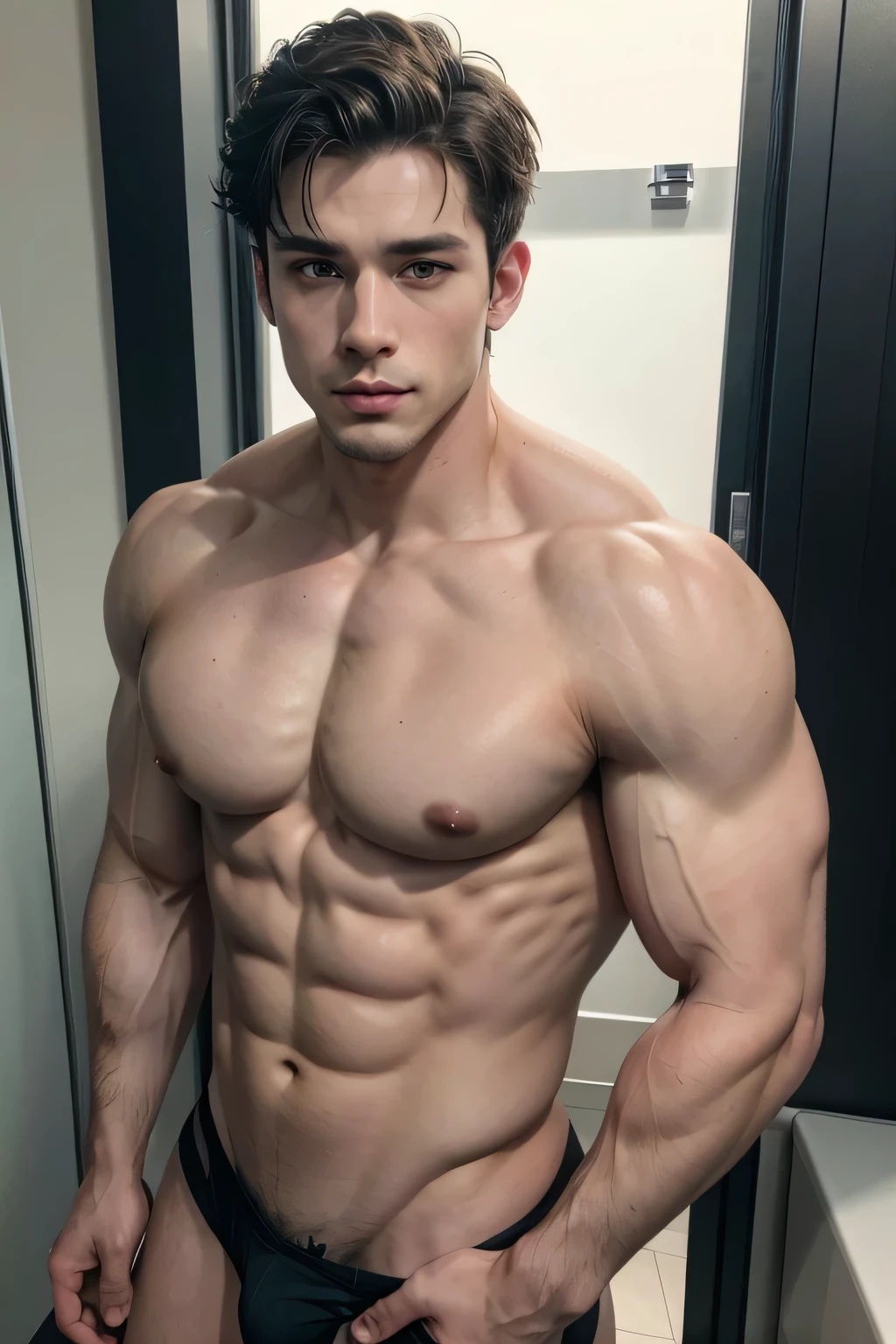 a handsome nude man, detailed face, muscular body, big ass, full body