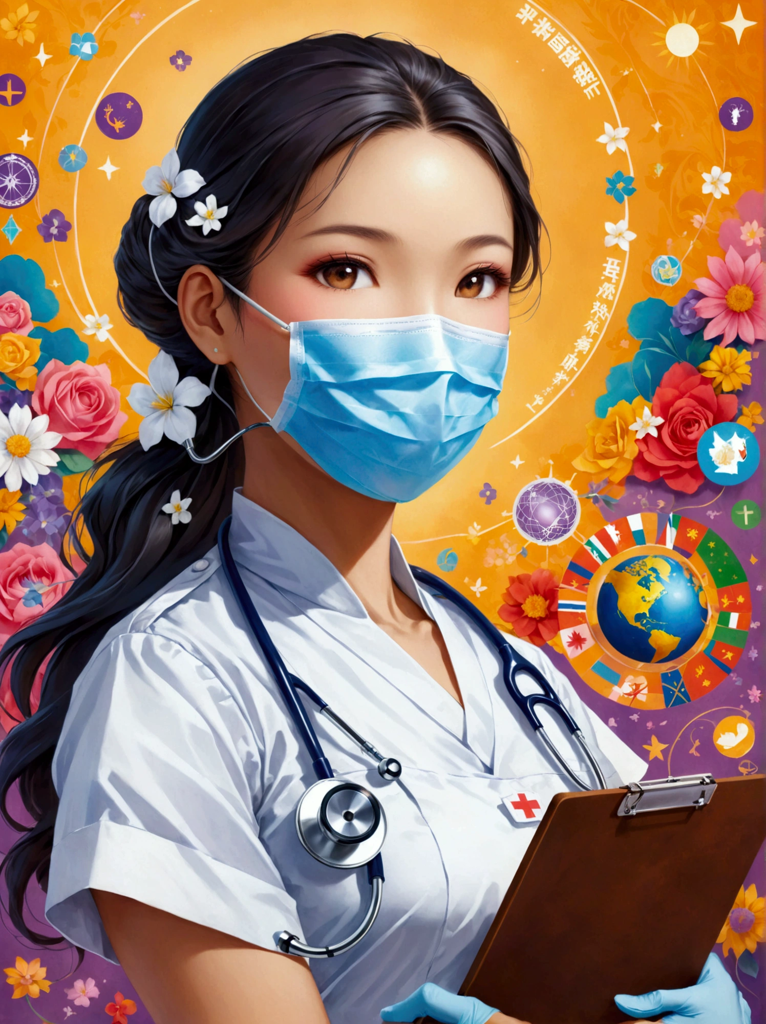 An image depicting a robotic nurse of Caucasian descent doing her duties in a typical American hospital. The robot has sleek metallic components, an advanced touchscreen interface for patient interaction, and manipulative arms to assist in a variety of tasks like administering medication, arranging beddings, and managing medical equipment. The background features common American hospital details like clean white corridors, signage in English, and various medical equipments. Even though this is a robotic figure, still she possesses a sense of empathy and dedication which are inherent traits in nursing.
