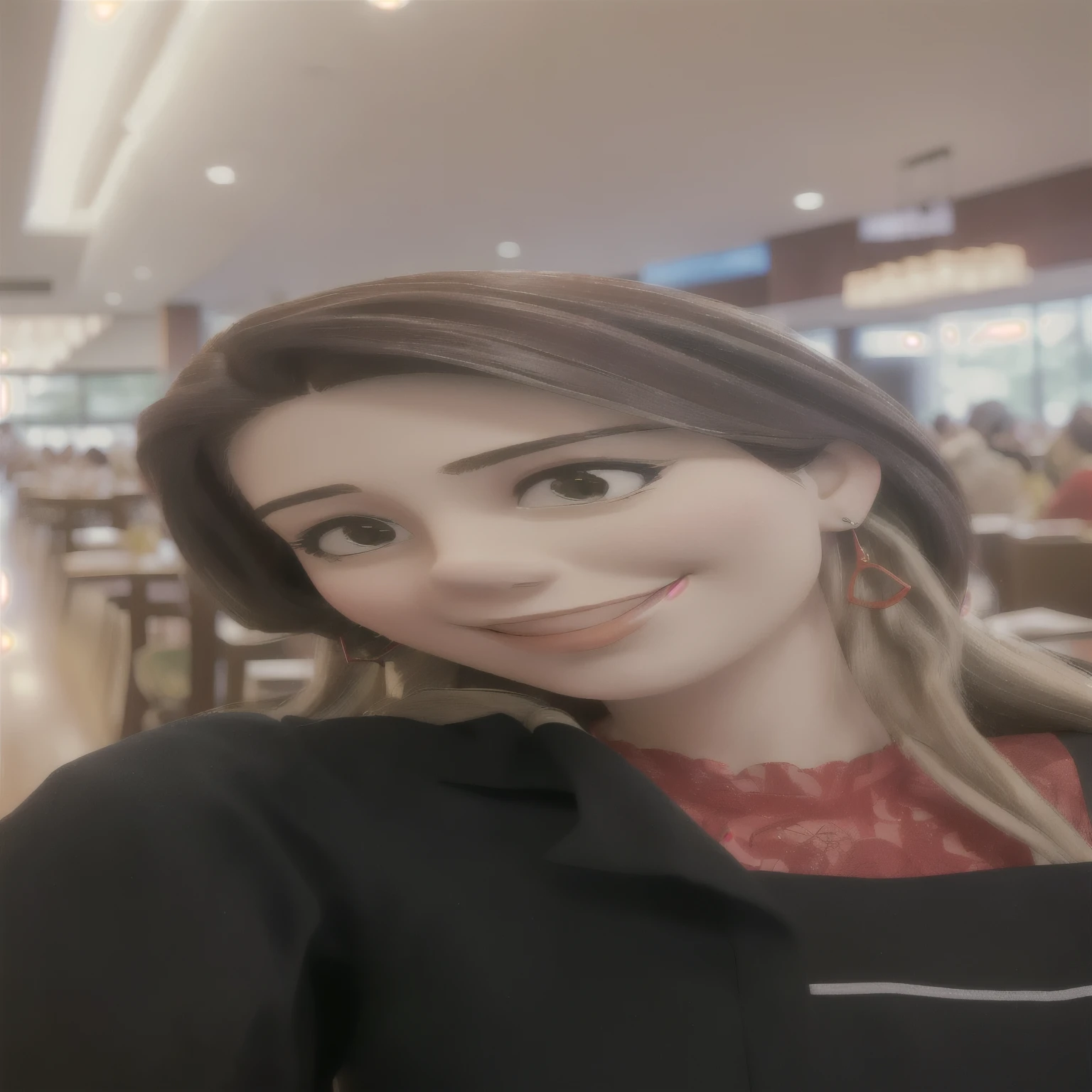 woman with long hair and red earrings sitting in a restaurant, inspired by Maria Helena Vieira da Silva, by Nándor Katona, fernanda suarez, by Maria Helena Vieira da Silva, in sao paulo, lorena avarez, alanis guillen, estefania villegas burgos, marischa becker