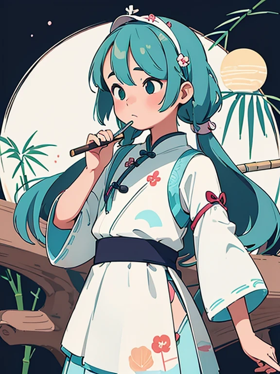(masterpiece、top quality、top quality、official art、beautiful beautiful:1.2)、(1 girl:1.3)Hatsune Miku、beautiful breasts、two tails、amazing笑顔、very detailed、16 year old girl,Summer white dress,1sticker，directory，（sticker，1 girl，Chinese clothing of the Ming Dynasty，Gorgeous collared top，pleated long skirt，Hanfu，embroidery，hairpin，bamboo，moon，Pavilion）， watercolor，White background， simple back dress， cent， amazing， small， pastel color， vector style， Not classified，background classic chinese style
