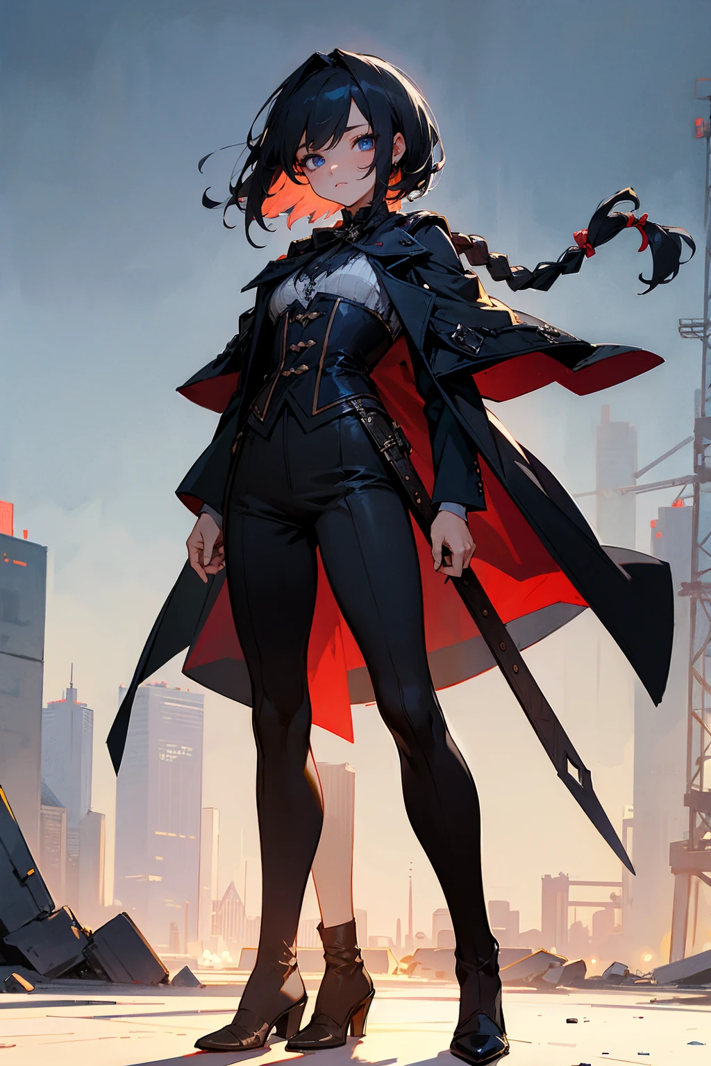 Masterpiece Quality, Perfect Generation, Sclera, Detailed Eyes, Skin, Hair, Muscular, Clothing, Expression, , Apocalypse Background, Full Body, Skin, , , , facing viewer, Standing Outside, Clothed, , Eyes, hair, female, hair, hair, , Ruined City Background, , masked