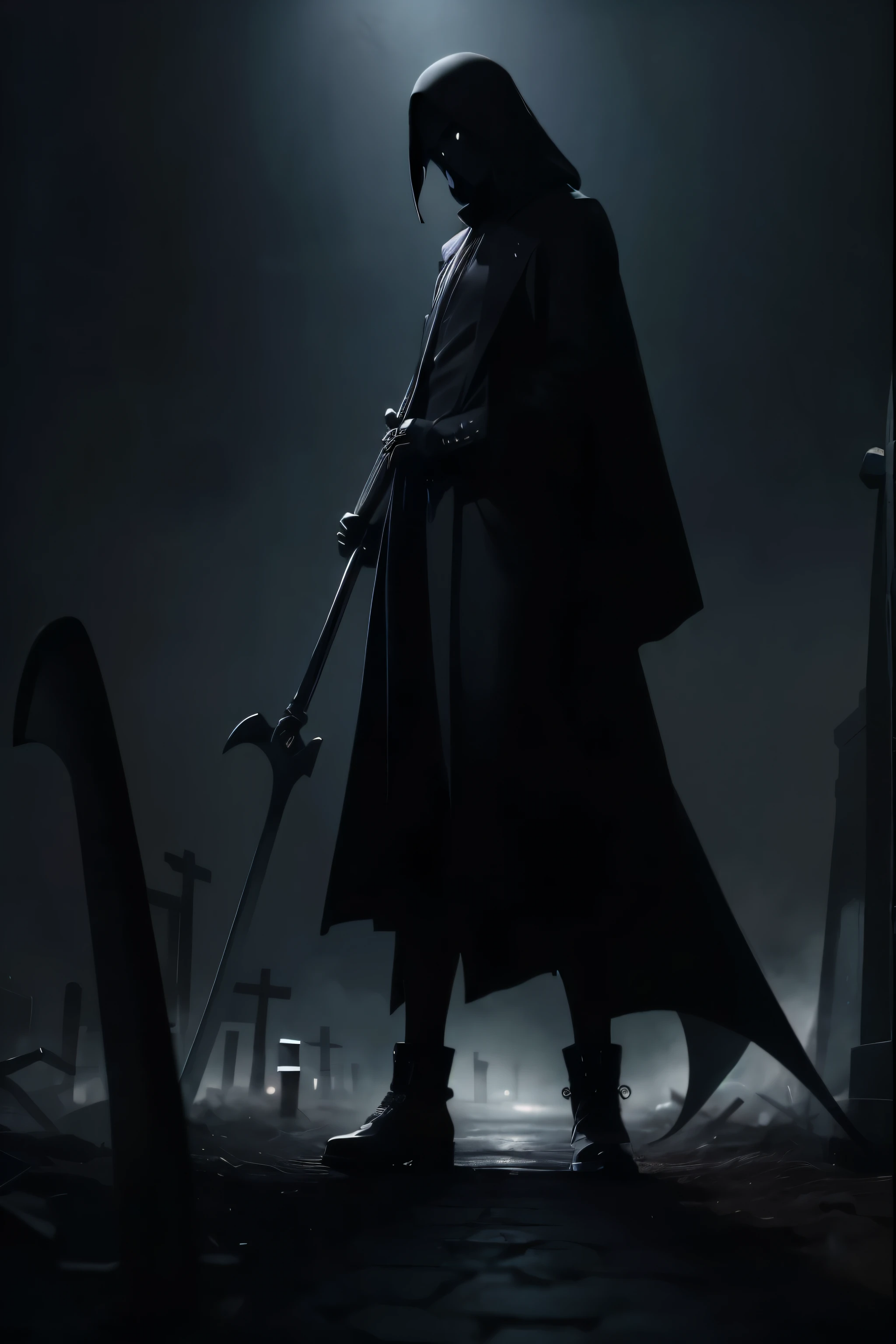 una persona con una guadaña de as if parada frente a un cementerio, as if, grim reaper, anime rudo 8K, like punk, anime art wallpaper 4k, anime art wallpaper 4k, night reaper!!!!, 4k anime wallpaper, death, anime art wallpaper 8k, reminded me of death, 4k anime wallpaper