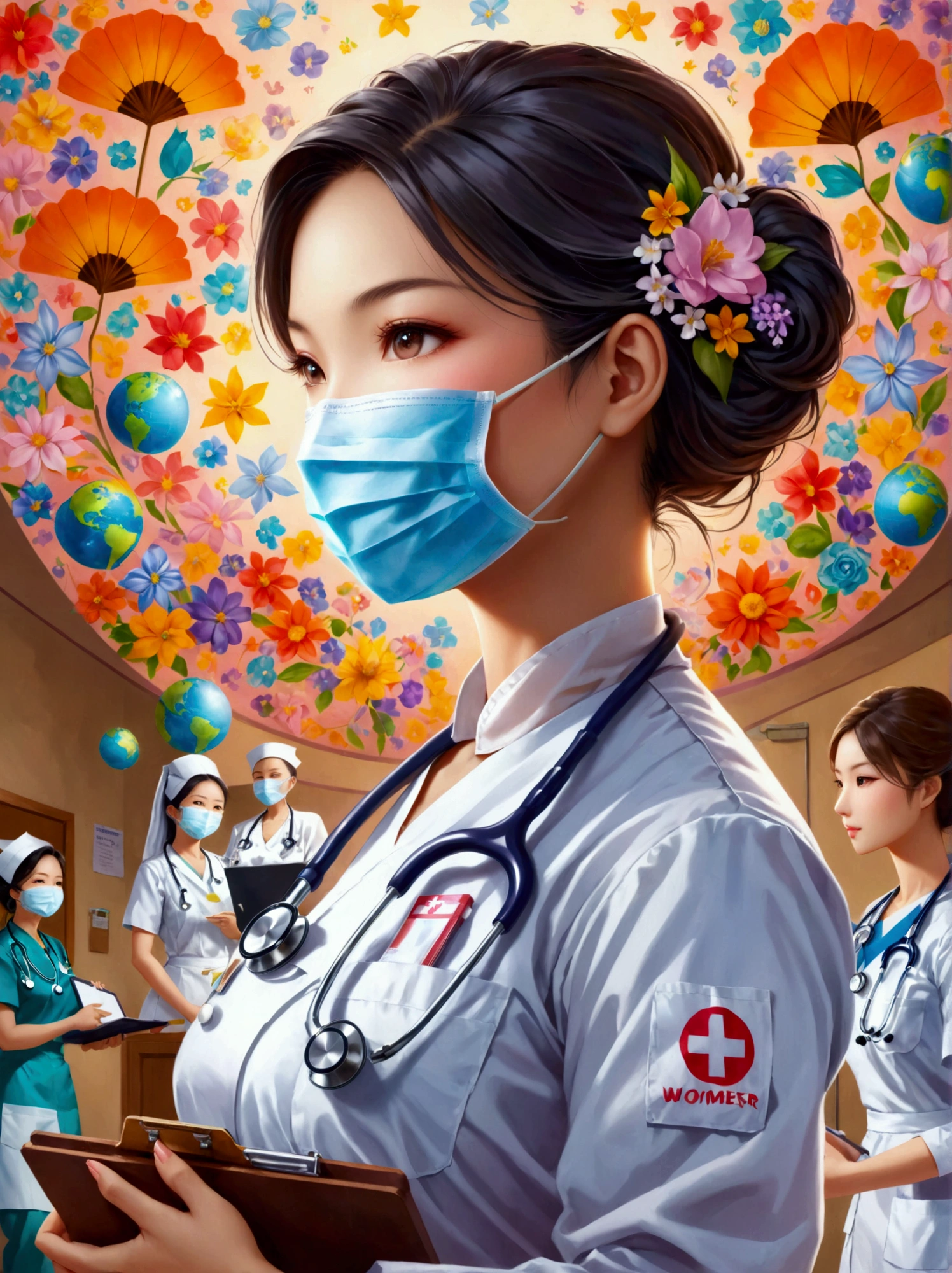 An image depicting a robotic nurse of Caucasian descent doing her duties in a typical American hospital. The robot has sleek metallic components, an advanced touchscreen interface for patient interaction, and manipulative arms to assist in a variety of tasks like administering medication, arranging beddings, and managing medical equipment. The background features common American hospital details like clean white corridors, signage in English, and various medical equipments. Even though this is a robotic figure, still she possesses a sense of empathy and dedication which are inherent traits in nursing.