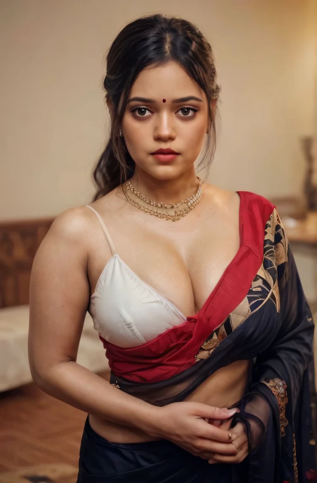 50yo mature MILF Anushka Shetty,((best quality)), ((masterpiece)), ((realistic)), eye kajal, mascara, red lips, sensual Beauty, provoking body, extreme sweat, sweat soaked skin, slight stretch marks, alluring figure,  bulging figure, thick charming lady, curvy, thick navel, full figured woman, eye kajal, massive breast, full body, styled hair, pierced eyes, female face,royal aura, trend on artstation , sharp focus, studio photo, intricate detail, very detailed, detailed eye, illustration, very detailed, sharp focus, digital render, professional, 4k