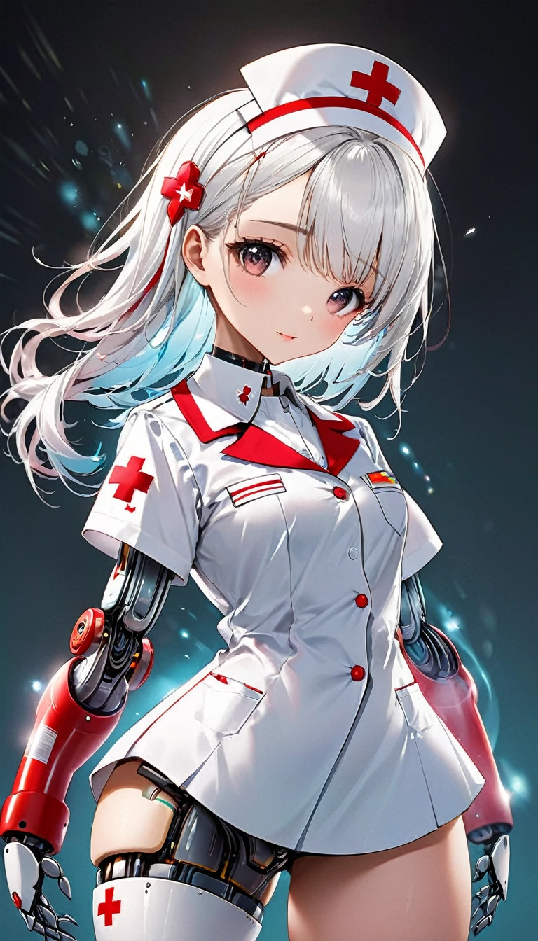 cool and cute nurse robot with streamlined form, nurse uniform, can do anything, special effects