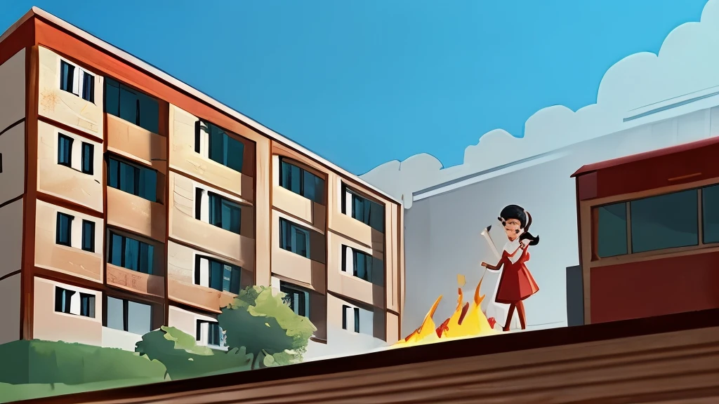 Fire incident: Scene of fire in the factory, in which the struggle between Hina girl and Kamal boy is seen. cartoon image