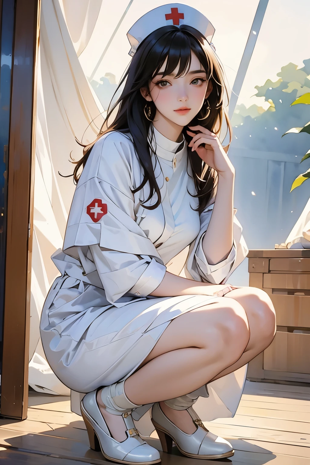 (Very beautiful 17 year old nurse:1.2), (Full body portrait:1.2)、(crimean war、Temporary medical tent、Nightingale:1.2)、(bandage、Medicine set、disinfect、Medical Equipment:1.2)、Beautiful and fair、Glowing Skin, Nice, bright, Refreshing and gentle look, Perfect beautiful face、Beautiful shiny bangs, Small breasts，Simple uniform，Soft Light、(Watercolor of singer Sargent)、(Highest quality、masterpiece)、