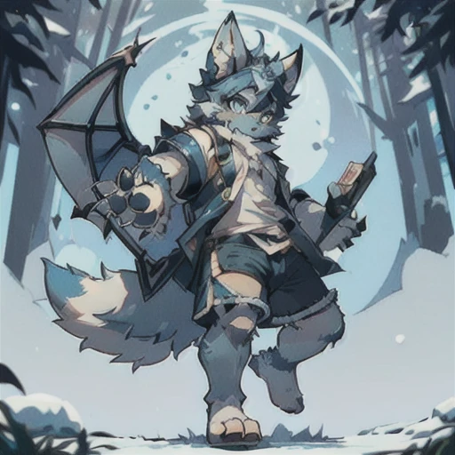 (best quality), (masterpiece), ((single)), (Extremely detailed), (hairy), Full Body hairy, hairy, (Male Arctic fox: 1.5), (Blue skin: 1.3), (hairy尾巴: 1.2), character focus, (Deep blue eyes), (dog's paw), (Blue ears), Be focused, (hairy Feeling of Animal Ears), ((Wear shorts)), ((Wear short sleeves)),(Blue dragon wings)Wear sunglasses