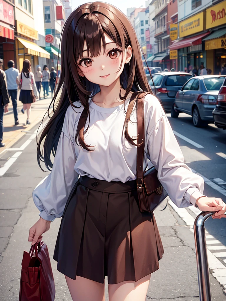 Brown hair. Anime girl. Asian girl. Ulzzang. Brown eyes. Smiling.