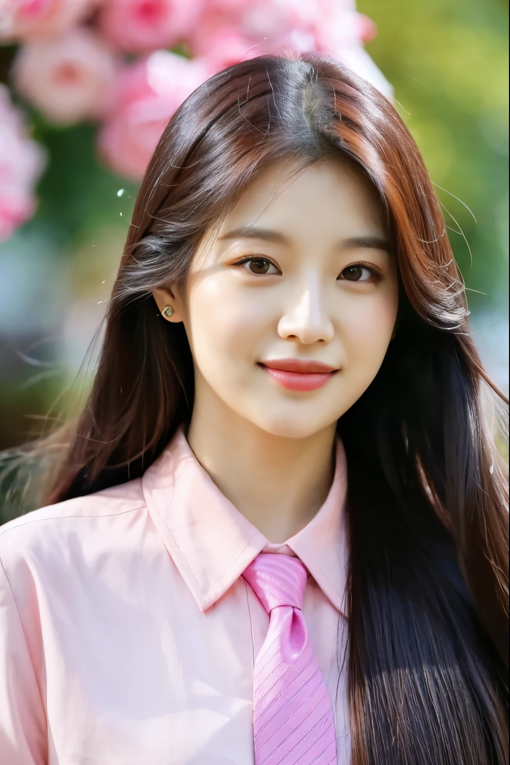 araffe woman with long hair wearing a pink shirt and tie, portrait of jossi of blackpink, jossi of blackpink, portrait of female korean idol, jinyoung shin, bae suzy, portrait of kpop idol, jaeyeon nam, portrait jisoo blackpink, roseanne park of blackpink, lalisa manoban of blackpink, lalisa manobal, taejune kim