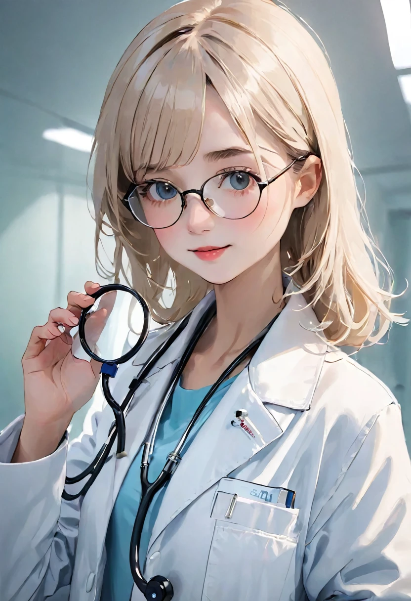 美人看護師 holding a Stethoscope in hers hand, with a Stethoscope, doctor, medical doctor, Female doctor, (doctor), Health management worker, Stethoscope, Medical Imaging, Stethoscope!, Medical Photography, Wearing a white coat and glasses, Clean medical environment, Wearing a white coat, doctors mirror, Wearing a white coat, Health management, Marketing Photos