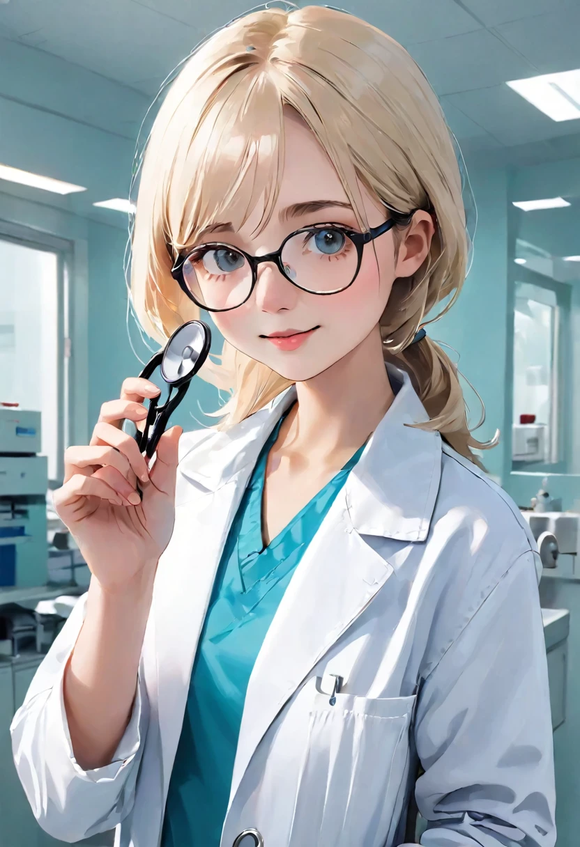美人看護師 holding a Stethoscope in hers hand, with a Stethoscope, doctor, medical doctor, Female doctor, (doctor), Health management worker, Stethoscope, Medical Imaging, Stethoscope!, Medical Photography, Wearing a white coat and glasses, Clean medical environment, Wearing a white coat, doctors mirror, Wearing a white coat, Health management, Marketing Photos