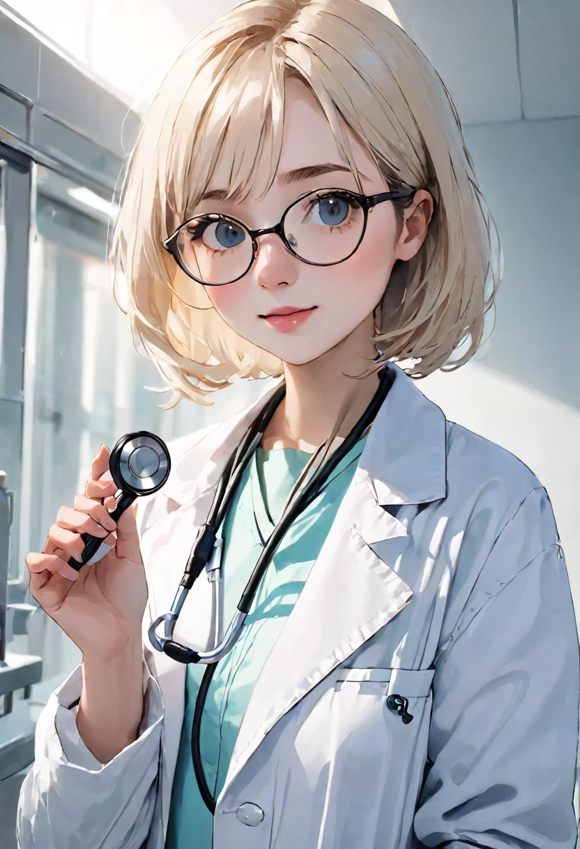 美人看護師 holding a Stethoscope in hers hand, with a Stethoscope, doctor, medical doctor, Female doctor, (doctor), Health management worker, Stethoscope, Medical Imaging, Stethoscope!, Medical Photography, Wearing a white coat and glasses, Clean medical environment, Wearing a white coat, doctors mirror, Wearing a white coat, Health management, Marketing Photos