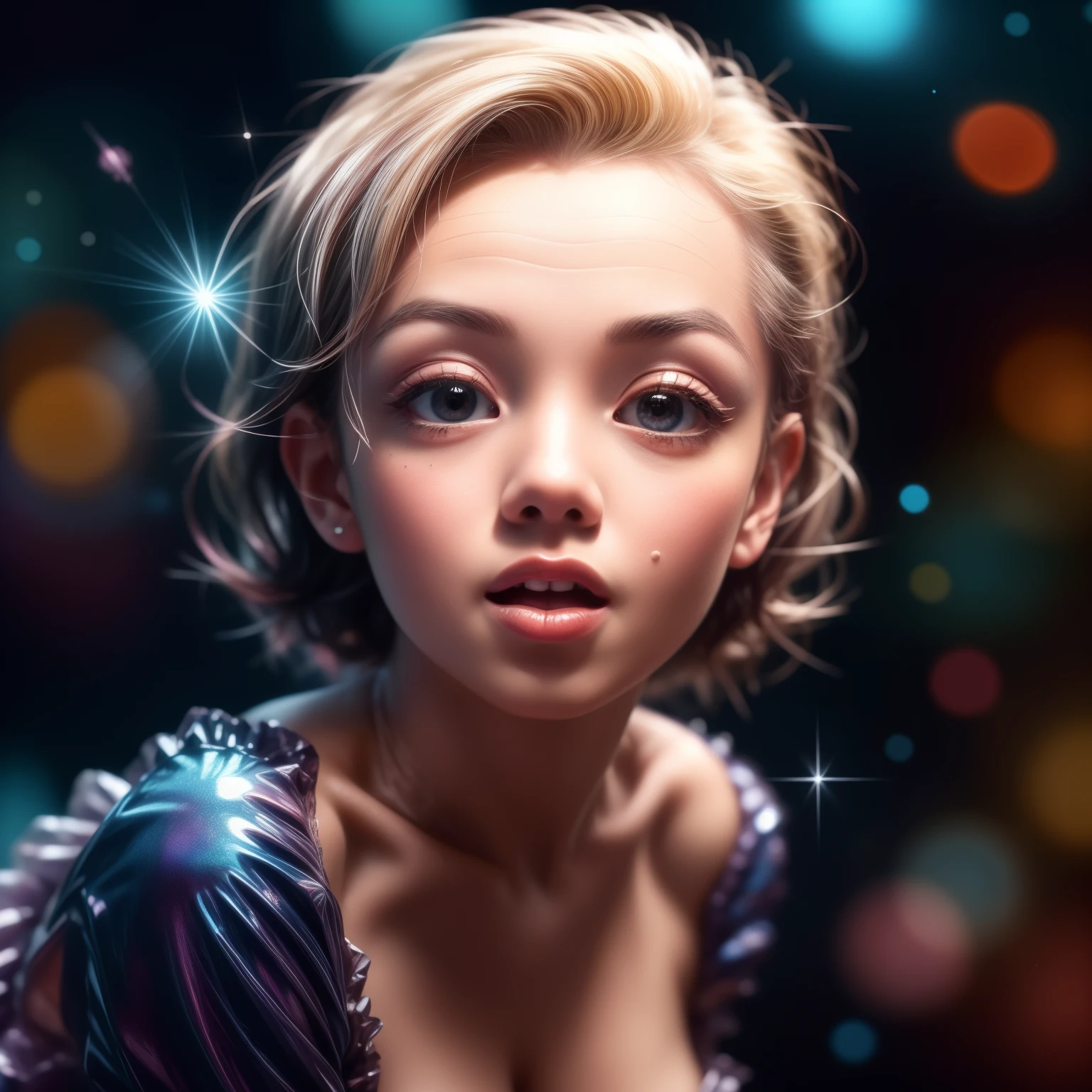 NSFW, 8k, High-level, absurd, masterpiece, best quality, primitive, very detailed CG, very detailed wallpaper, perfect lighting, Extremely detailed (((The personifying "Marilyn Monroe" as a TinyGirl))), MysticSight, Tyndall effect, Tyndall scattering, (Studio gray background with (many Dazzling RainbowColor particles BokeH)), (RoundlyButts, ThighGap), (Assfocus with looking ahead), BREAK (NOGIZAKA face variations)  Extremely Detailed very KAWAII face variations, perfect anatomy, Childish, captivating gaze, elaborate detailed Eyes with (sparkling highlights:1.28), long eyelashes、Glossy RED Lips with beautiful details, Coquettish tongue, Rosy cheeks, Radiant PearlSkin with clear transparency . { (Dynamic LifeLike expressions:1.4) | :d) }, (large eyes:-1) .
