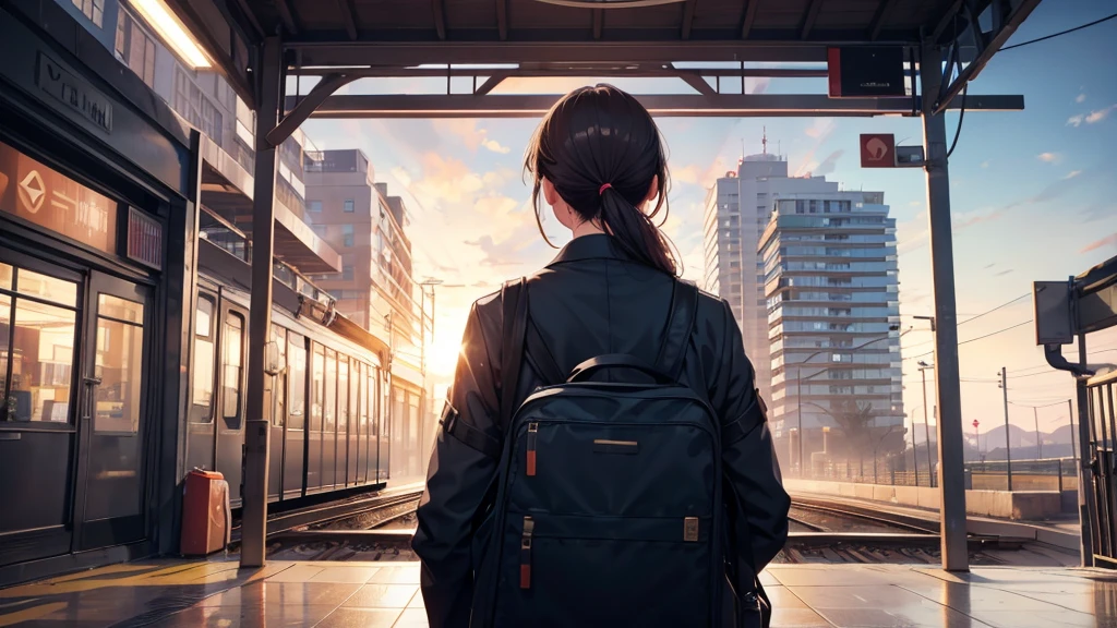 The back of a woman seeing off a man at the station