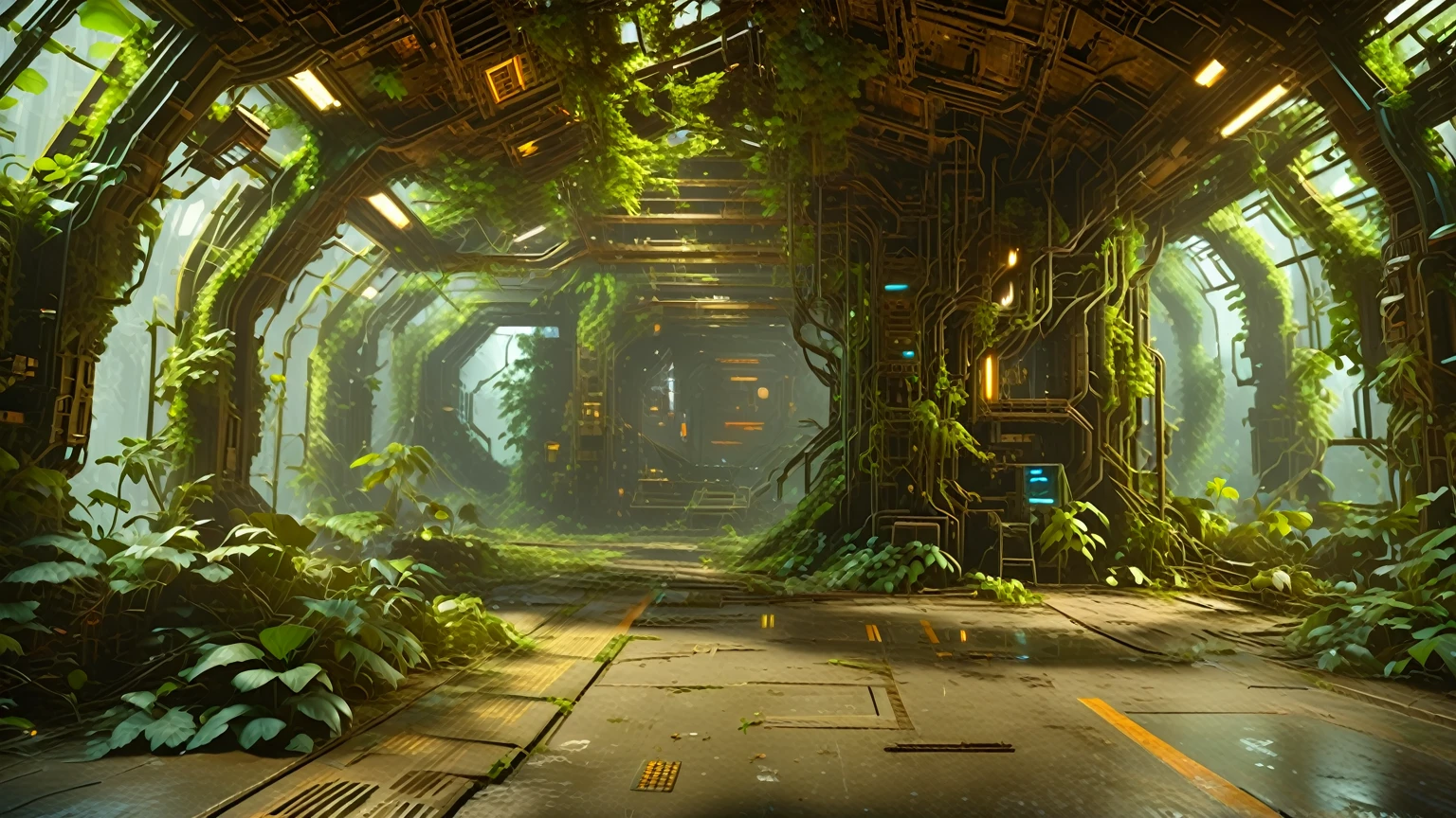 An abandoned mech,rusty,overgrown with vines,fading paint,dilapidated condition,ominous aura,dark and eerie,post-apocalyptic scenery,wildlife reclaiming the space,detail excellence,masterpiece:1.2,ultra-detailed,realistic:1.37,HDR,UHD,studio lighting,sharp focus,professional,desolate atmosphere,sci-fi concept,ominous color palette,mysterious shadows,evocative lighting.