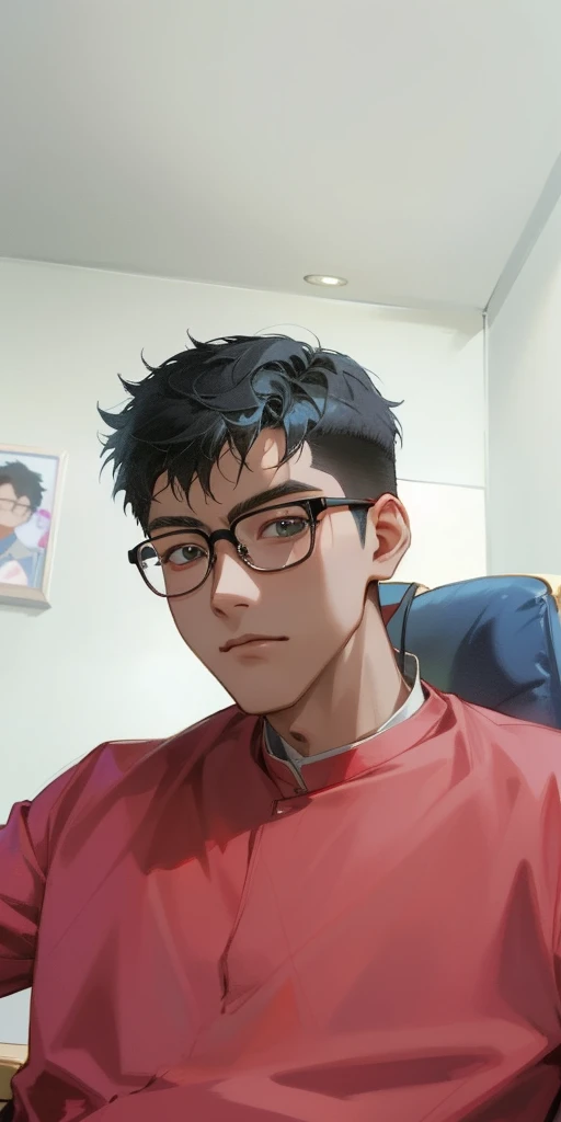 there is a man with glasses sitting in a chair with a remote, 2 7 years old, 2 8 years old, ren heng, yanjun chengt, 2 3 years old, 2 2 years old, stanley artgem lau, 2 9 years old, 21 years old, liang xing, xintong chen, with glasses, leng jun