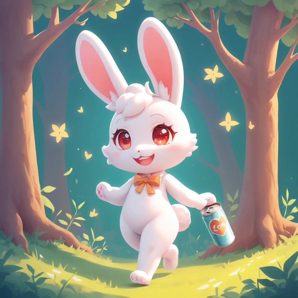 A little rabbit walking through the woods，Happy，Can be cute love