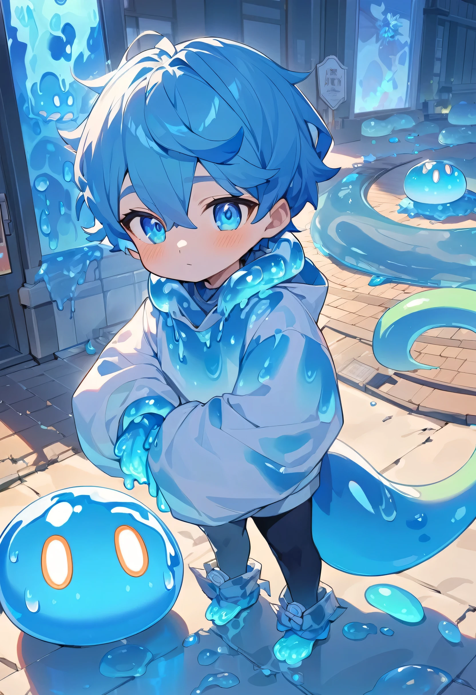 Little boy,boy,There is a tail,cute,Thin,struggle,Everlasting,Crystallization,Blue pigments,Blue feet,Blue hands,Blue Slime Spread Feet,Blue Slime Wrap Hand,illumination,freeze,Feet are frozen,charming,boys ,Blue crystal feet,Wearing tights,Full body portrait,smooth,full-body tights,Thin,Light blue gel coat,Wear only pants,outdoor,Small pants,Slime spreads on the body,outdoor,Standing,Blue anime eyes,Thin的Little boy,Blue Slime Wrap Foot,Blue Slime,Blue Slime Wrap Hand,Blue Slime Infestation,Put your hand in the slime,Slime Hand,Thin的Little boy,Boys,shota,Slime spreads on the body,Slime Clothes,Full body slime,Slime spreads all over the body