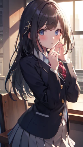 Very detailed、(8k, RAW Photos, Highest quality, masterpiece:1.2), (extremely detailed 8k wallpaper),figure、Professional Lighting,Sharp focus, Depth of written boundary、
Browsing Caution、Clear Eyes、Perfect Anatomy、With a girl、12 years old、, blazer, School,, Short skirt,Face close-up,hair ornaments、imminent kiss,Huge