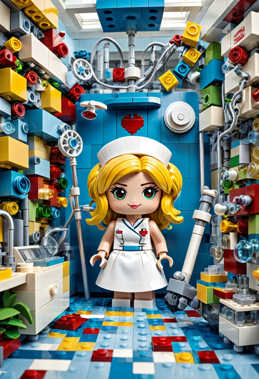 Magazine cover，best quality, very good, 16K, ridiculous, Very detailed, Nurse，Made of Lego, （（Hospital））（（A masterpiece full of fantasy elements）））， （（best quality））， （（Intricate details））（8K）