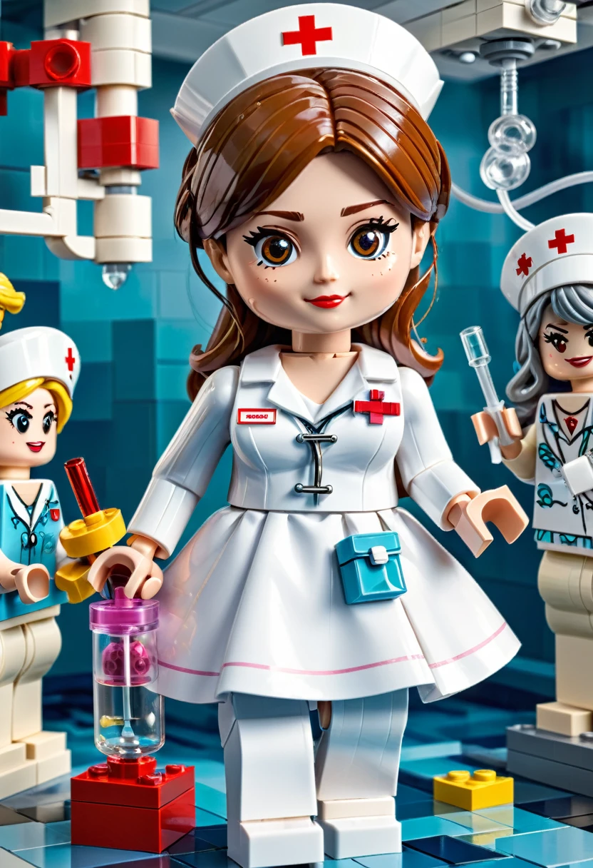Magazine cover，best quality, very good, 16K, ridiculous, Very detailed, Nurse，Made of Lego, （（Hospital））（（A masterpiece full of fantasy elements）））， （（best quality））， （（Intricate details））（8K）