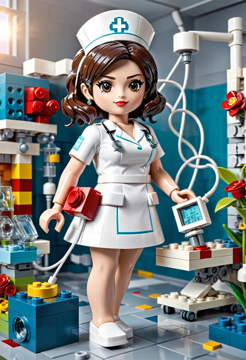 Magazine cover，best quality, very good, 16K, ridiculous, Very detailed, Nurse，Made of Lego, （（Hospital））（（A masterpiece full of fantasy elements）））， （（best quality））， （（Intricate details））（8K）