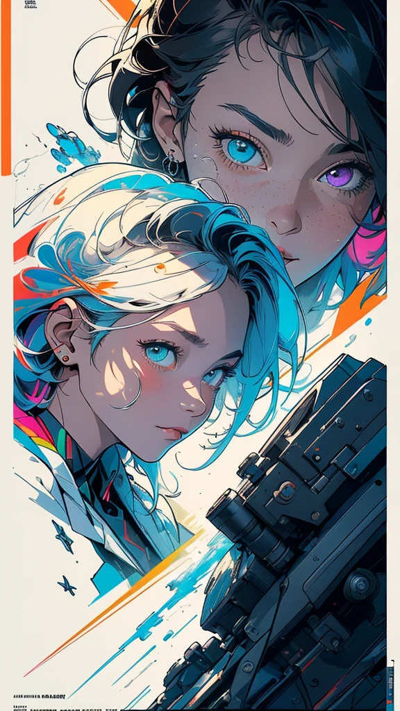 (((masterpiece, highest quality))),(((solo:1.2))),(((1girl:1.2))),32k wallpaper, very detailed, poster, vintage science fiction,(((((geometric cinematic movie poster))))), ((bauhaus)),(shape),(((abstract))),(mid century modern),movie poster,(((((portfolio))))),(((((Close-up))))),(((((bust up))))),((((more various angle)))),((((highlight)))),Vast landscape,((((heterochromia)))),(((complete. detailed face))),((((Extremely talented)))),(((((most complecated futristic machine))))),(Colorful color scheme),reflect mechanic